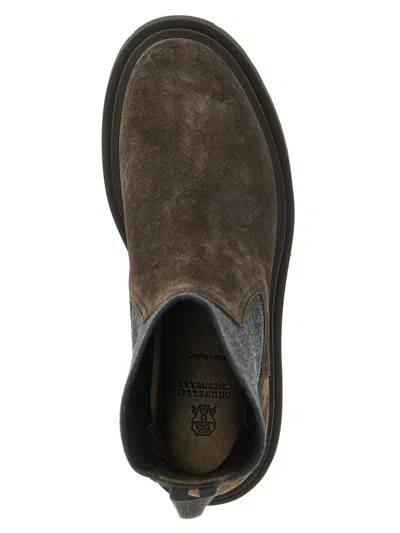 Brunello Cucinelli Women Suede Boot With Knitted Insert And Precious Loop Detail In Brown