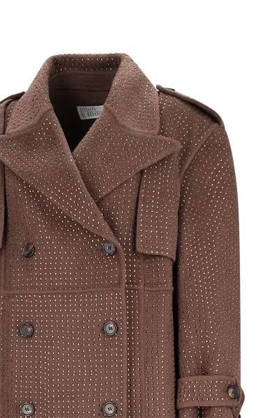 Giuseppe Di Morabito Crystal-embellishment Double-breasted Trench Coat In Brown