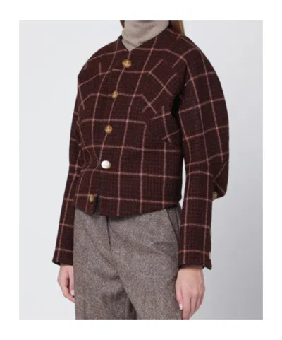Vivienne Westwood Tartan Wool Cropped Jacket With Long Sleeves In Brown