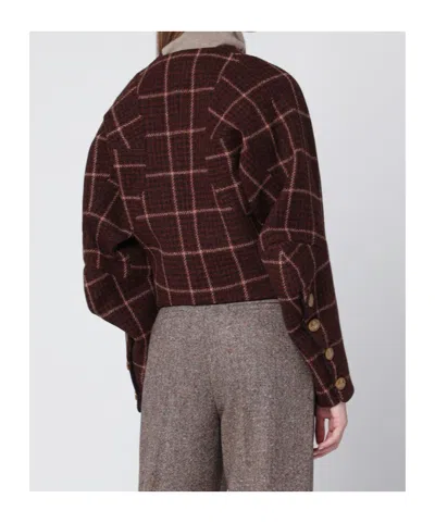 Vivienne Westwood Tartan Wool Cropped Jacket With Long Sleeves In Brown