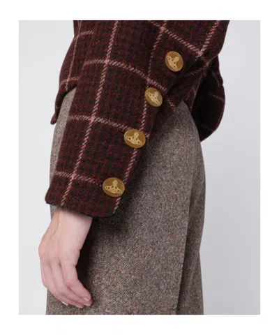 Vivienne Westwood Tartan Wool Cropped Jacket With Long Sleeves In Brown