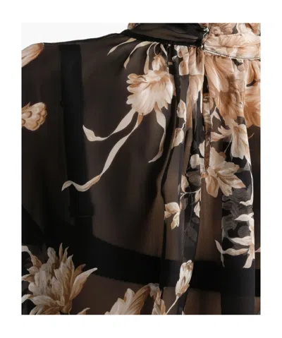 Dolce & Gabbana Rose-print Chiffon Sleeveless Top In Black