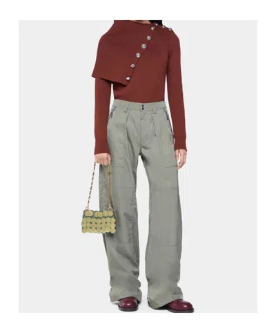 Rabanne Wide-leg Pants With Zippered Pockets And Adjustable Hem In Brown