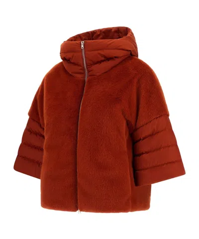 Herno Cape In Satin And Lady Alternative Fur In Red