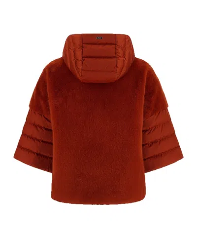 Herno Cape In Satin And Lady Alternative Fur In Red