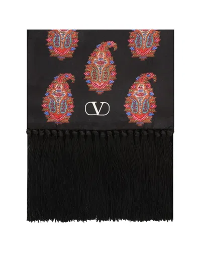 Valentino Paisley-print Fringed Scarf In Black