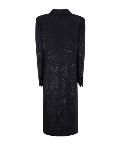 Tom Ford Sequined Wool Blend Crepe Double Breasted Coat In Black