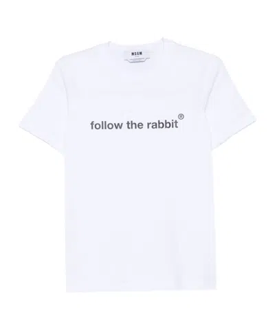 Msgm Graphic Print Short Sleeve Crew Neck Top In White