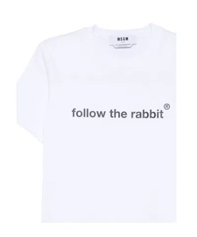 Msgm Graphic Print Short Sleeve Crew Neck Top In White