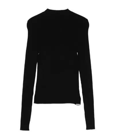Msgm Fitted Long-sleeve Ribbed Top With Structured Shoulders In Black