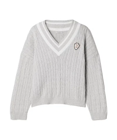 Brunello Cucinelli Cotton Cable Knit Sweater Sweaters And Cardigans Gray In White
