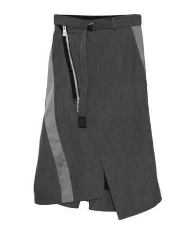 Sacai Asymmetric Midi Skirt In Gray