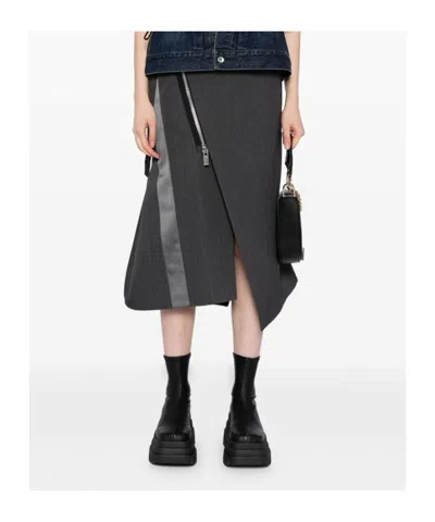 Sacai Asymmetric Midi Skirt In Gray