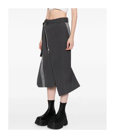 Sacai Asymmetric Midi Skirt In Gray