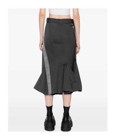 Sacai Asymmetric Midi Skirt In Gray