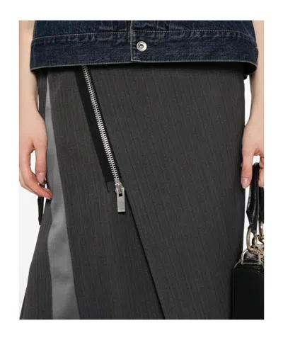 Sacai Asymmetric Midi Skirt In Gray
