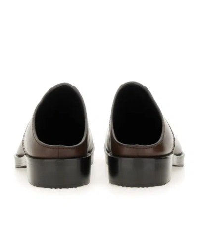 Dries Van Noten Round Toe Leather Clogs With Rubber Sole In Brown