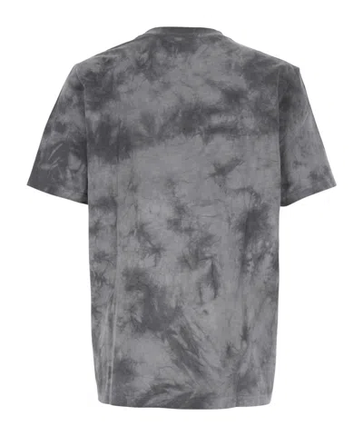 Msgm Grey T-shirt With Embroidered Logo On The Front And All-over Tye-die Print In Cotton Man In Gray