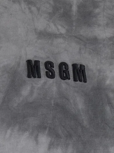 Msgm Grey T-shirt With Embroidered Logo On The Front And All-over Tye-die Print In Cotton Man In Gray