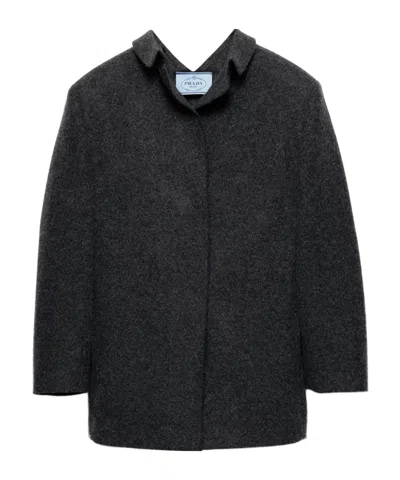 Prada Single-breasted Shetland Wool Jacket In Black