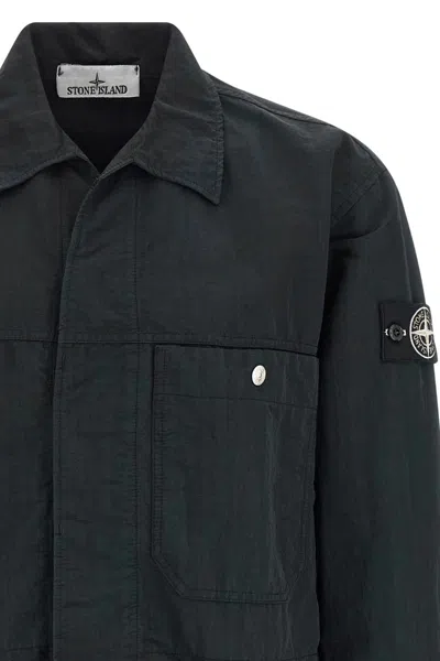 Stone Island Black 1200020 Wrinkled Corduroy 500-tc Jacket In Black