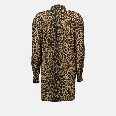 Saint Laurent Leopard Printed Long-sleeved Dress In Green