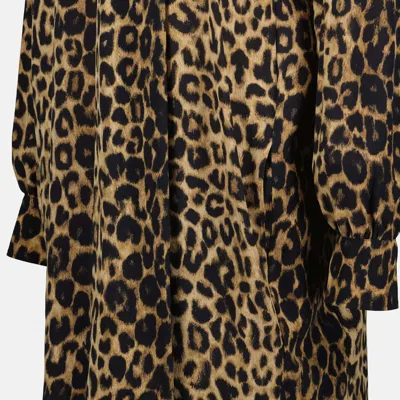 Saint Laurent Leopard Printed Long-sleeved Dress In Green