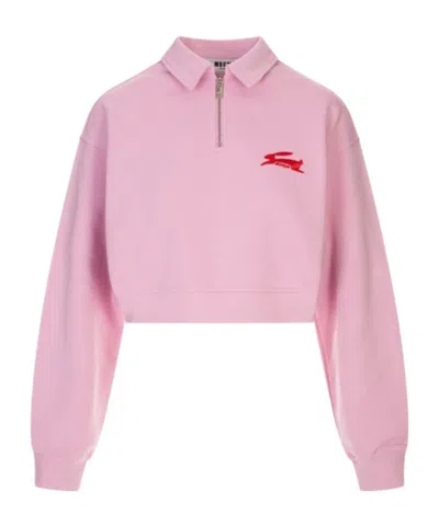 Msgm "follow The Rabbit" Collared Sweatshirt In Pink