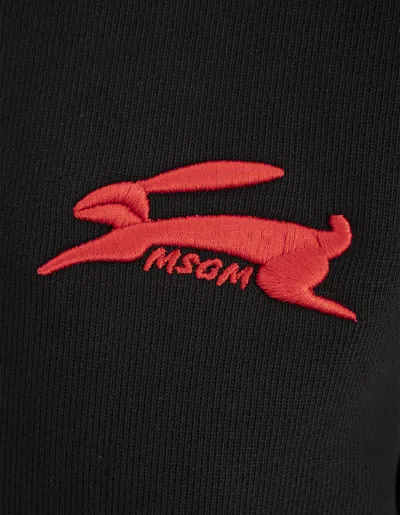 Msgm 3d Follow The Rabbit Embroidery Cropped Sweatshirt In Black