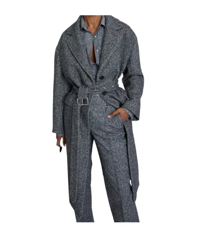 Ermanno Scervino Single-breasted Tailored Coat With A Masculine Fit And Belt At The Waist In Gray
