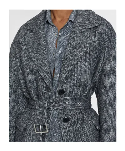 Ermanno Scervino Single-breasted Tailored Coat With A Masculine Fit And Belt At The Waist In Gray
