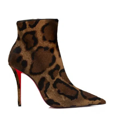 Christian Louboutin Miss Z 100mm Leopard Pony Hair Ankle Boots In Brown