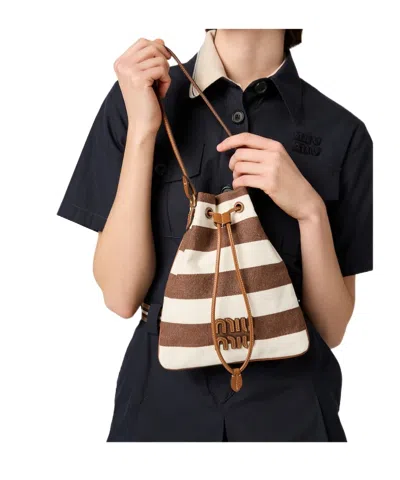 Miu Miu Striped Fabric Drawstring Pouch In Multi