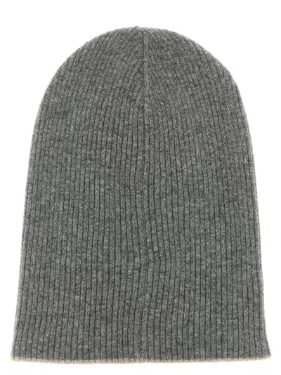 Brunello Cucinelli Reversible Ribbed Cashmere Beanie Hat In Multi