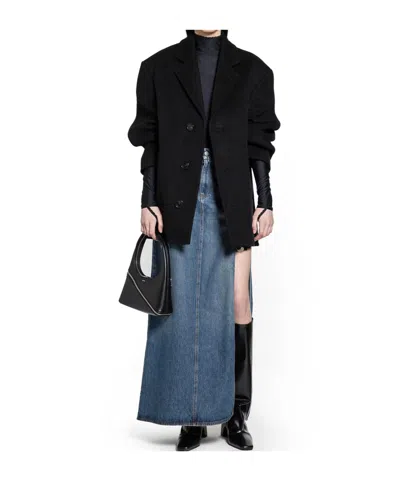 Coperni Collarless Long-sleeve Coat In Black