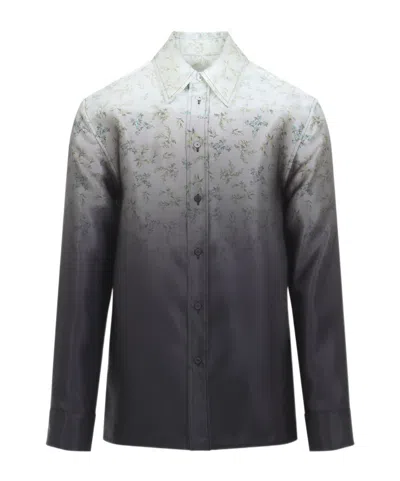 Jil Sander Floral Long Sleeve Shirt With Spread Collar In Black