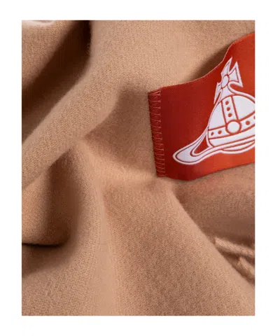 Vivienne Westwood Logo-patch Fringed Scarf In Neutral