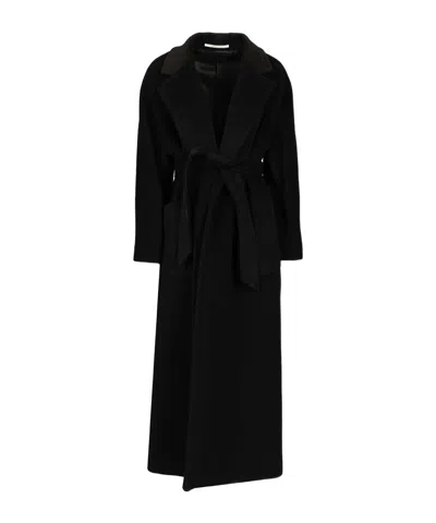 Tagliatore Long Wool Coat Belted Waist In Black