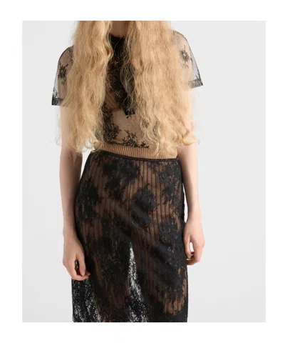 Prada Pizzo Lace Sheer Skirt In Black