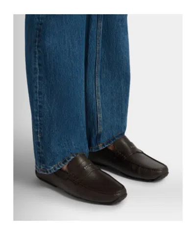 Bally Pilot Driver In Ebano Grained Leather In Brown
