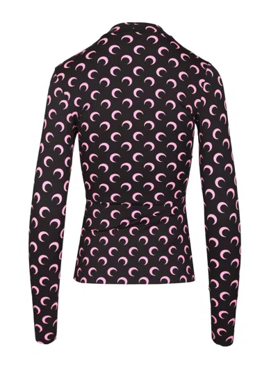 Marine Serre Moon Printed Jersey Long Sleeve Crewneck Top In Black
