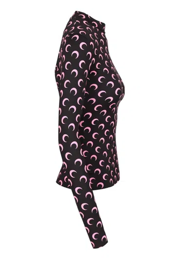 Marine Serre Moon Printed Jersey Long Sleeve Crewneck Top In Black