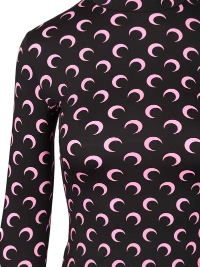 Marine Serre Moon Printed Jersey Long Sleeve Crewneck Top In Black