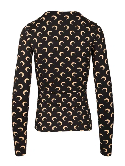 Marine Serre Moon Printed Jersey Ls Crewneck Top Tops Black In Black