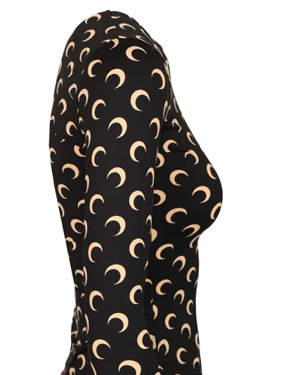 Marine Serre Moon Printed Jersey Ls Crewneck Top Tops Black In Black