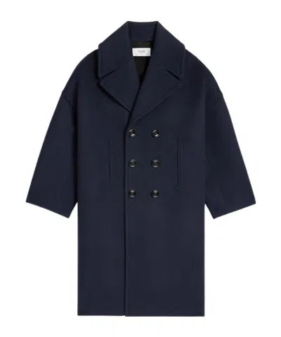 Celine Double-breasted Coat In Blue