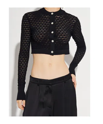 Lanvin Cropped Open-knit Cardigan In Blue