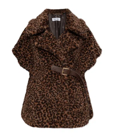 Max Mara Newabavo Belted-fastening Animal-pattern Jacket In Brown