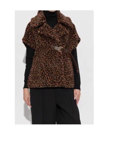 Max Mara Newabavo Belted-fastening Animal-pattern Jacket In Brown