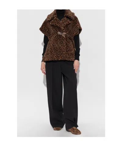 Max Mara Newabavo Belted-fastening Animal-pattern Jacket In Brown